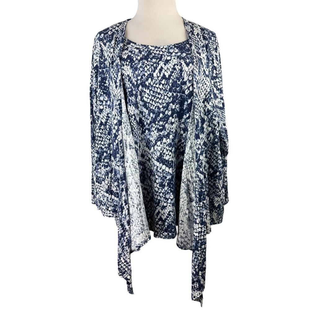 Belle Kim Gravel Printed Slub Knit Shrug and Tank Set Indigo Snake Plus Size 4X - Picture 2 of 16